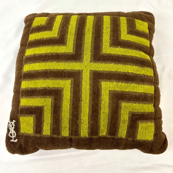 Vintage Yves Saint Laurent Fieldcrest YSL Retro Green Brown Small Pillow - Picture 1 of 10